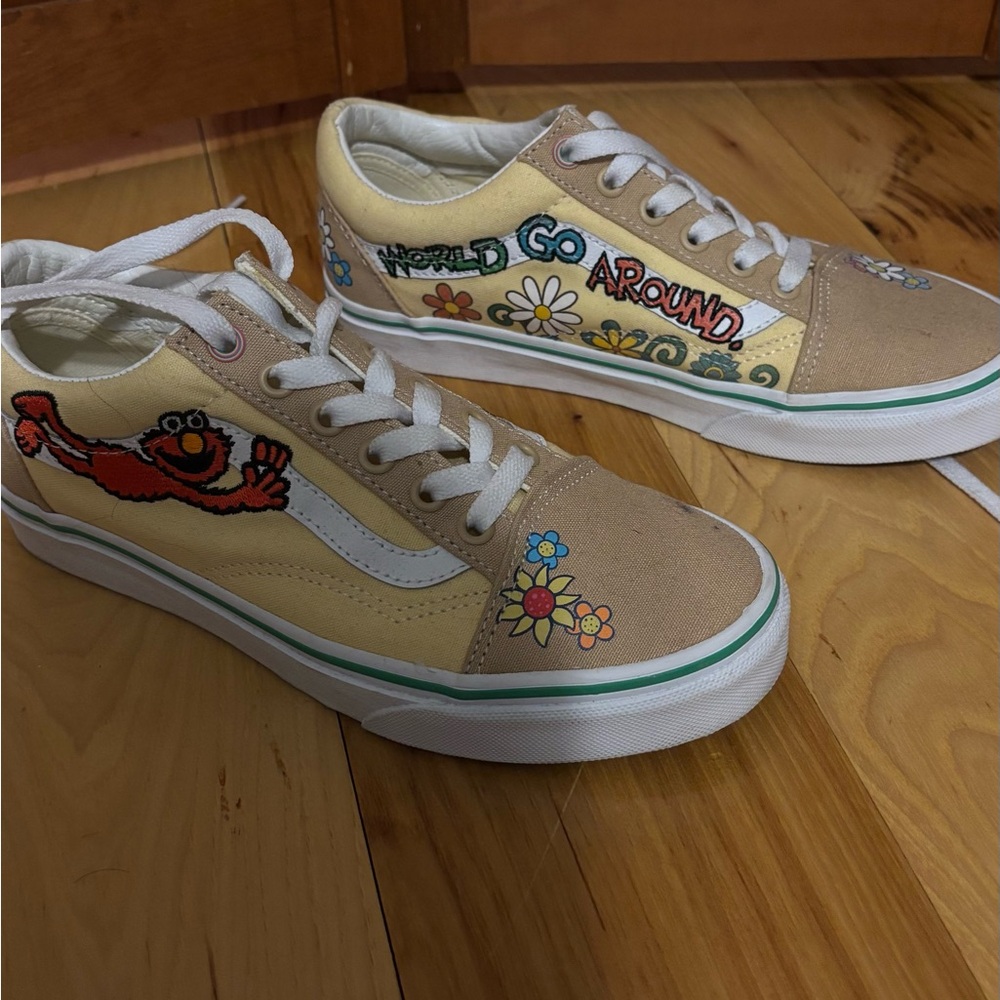 Vans Tan and Cream Sneakers with Colorful Graphics